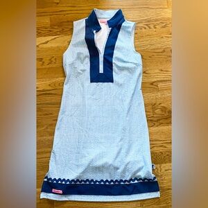 Simply Southern Blue Pinstripes Trimmed In Navy Dress